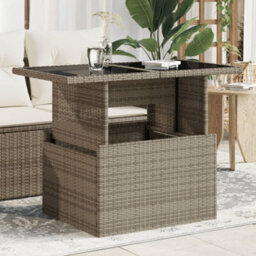 Vidaxl Garden Table With Glass Top Grey 100X55X73 Cm Poly Rattan - thumbnail 1