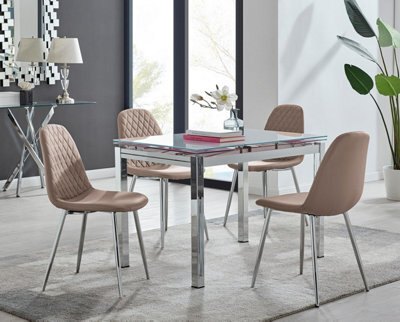 Furniturebox Uk Enna White Glass Extending Dining Table And 4 Cappuccino Corona Silver Leg Chairs - image 1