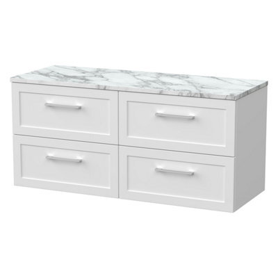 Balterley Stonnall Traditional Wall Hung 4 Drawer Vanity Unit With Laminate Worktop, 1200mm, Matt White - image 1