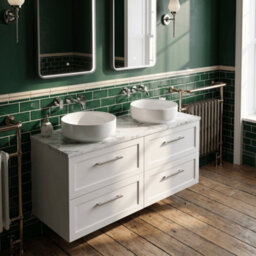 Balterley Stonnall Traditional Wall Hung 4 Drawer Vanity Unit With Laminate Worktop, 1200mm, Matt White - thumbnail 3