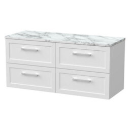 Balterley Stonnall Traditional Wall Hung 4 Drawer Vanity Unit With Laminate Worktop, 1200mm, Matt White - thumbnail 1