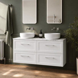 Balterley Stonnall Traditional Wall Hung 4 Drawer Vanity Unit With Laminate Worktop, 1200mm, Matt White - thumbnail 2