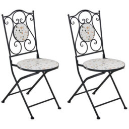 Wyld And Coco Black Metal Dining Chairs Set Of 2 With Terrazzo Ceramic Backrest, Foldable Outdoor Seating For Balcony And Patio - thumbnail 3