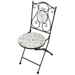 Wyld And Coco Black Metal Dining Chairs Set Of 2 With Terrazzo Ceramic Backrest, Foldable Outdoor Seating For Balcony And Patio - thumbnail 6