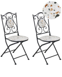 Wyld And Coco Black Metal Dining Chairs Set Of 2 With Terrazzo Ceramic Backrest, Foldable Outdoor Seating For Balcony And Patio - thumbnail 1