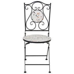 Wyld And Coco Black Metal Dining Chairs Set Of 2 With Terrazzo Ceramic Backrest, Foldable Outdoor Seating For Balcony And Patio - thumbnail 5