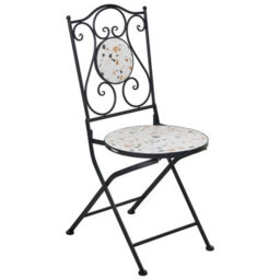 Wyld And Coco Black Metal Dining Chairs Set Of 2 With Terrazzo Ceramic Backrest, Foldable Outdoor Seating For Balcony And Patio - thumbnail 4