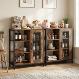 Costway Buffet Cabinet Coffee Bar Cabinet With Adjustable Shelves Kitchen Sideboard-Brown - thumbnail 9