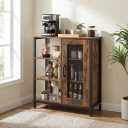 Costway Buffet Cabinet Coffee Bar Cabinet With Adjustable Shelves Kitchen Sideboard-Brown - thumbnail 1