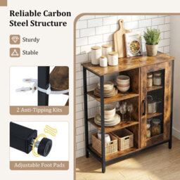 Costway Buffet Cabinet Coffee Bar Cabinet With Adjustable Shelves Kitchen Sideboard-Brown - thumbnail 4