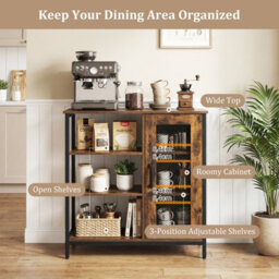 Costway Buffet Cabinet Coffee Bar Cabinet With Adjustable Shelves Kitchen Sideboard-Brown - thumbnail 5