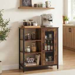 Costway Buffet Cabinet Coffee Bar Cabinet With Adjustable Shelves Kitchen Sideboard-Brown - thumbnail 7