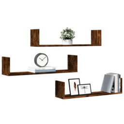 Berkfield Wall Shelves 3 Pcs Smoked Oak 80X18X18 Cm Engineered Wood - thumbnail 3