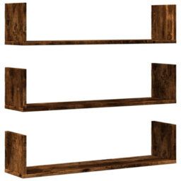 Berkfield Wall Shelves 3 Pcs Smoked Oak 80X18X18 Cm Engineered Wood - thumbnail 2