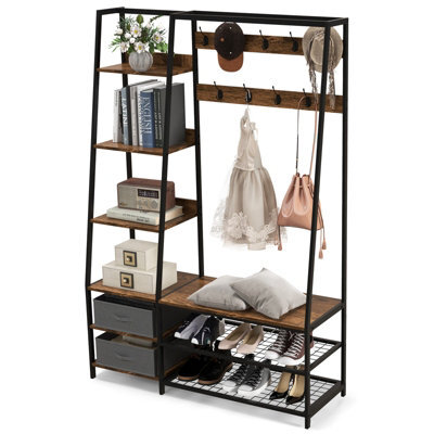 Costway Industrial Coat Rack Metal Garment Clothes Rails Storage Organizer 2 Drawers - image 1