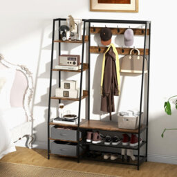Costway Industrial Coat Rack Metal Garment Clothes Rails Storage Organizer 2 Drawers - thumbnail 8