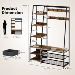 Costway Industrial Coat Rack Metal Garment Clothes Rails Storage Organizer 2 Drawers - thumbnail 3