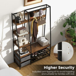Costway Industrial Coat Rack Metal Garment Clothes Rails Storage Organizer 2 Drawers - thumbnail 7