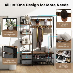 Costway Industrial Coat Rack Metal Garment Clothes Rails Storage Organizer 2 Drawers - thumbnail 6