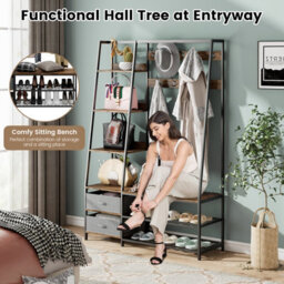 Costway Industrial Coat Rack Metal Garment Clothes Rails Storage Organizer 2 Drawers - thumbnail 5