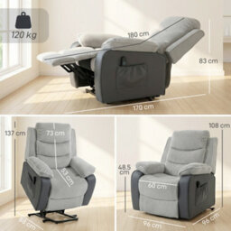 Homcom Power Lift Riser Recliner Chair With High Back, Remote, Light Grey - thumbnail 3