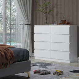 Fwstyle 8 Drawer Chest Of Drawers Bedroom Storage Sideboard Dresser White Extra Deep Drawers (H) 99Cm (W) 110Cm (D) 40Cm