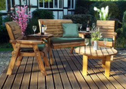 Charles Taylor Trading Charles Taylor Wooden Garden 4 Seater Chair Bench Set Round Table Green Cushion - thumbnail 1
