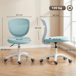 Homcom Armless Office Chair With Mesh Back, Light Blue - thumbnail 3
