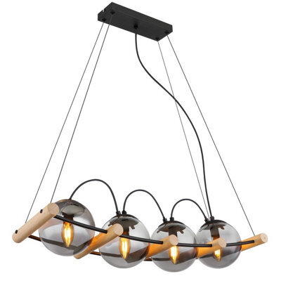 Luminosa Lighting Luminosa Leona Bar Pendant Ceiling Light Matt Black Smoke Glass Shade 4X E27 - image 1