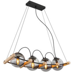 Luminosa Lighting Luminosa Leona Bar Pendant Ceiling Light Matt Black Smoke Glass Shade 4X E27 - thumbnail 1