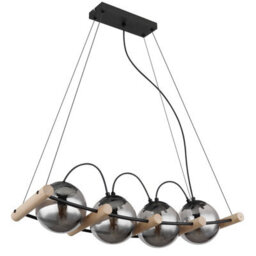 Luminosa Lighting Luminosa Leona Bar Pendant Ceiling Light Matt Black Smoke Glass Shade 4X E27 - thumbnail 2