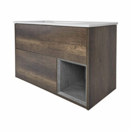 Homestylestore 1010mm Dark Oak Wall Hung Led Lit Bathroom Vanity Unit With Basin - thumbnail 2