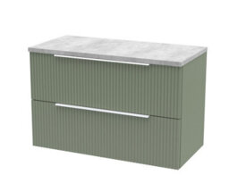 Balterley Tixall Fluted 2 Drawer Wall Hung Vanity Unit With Laminate Worktop, Satin Green, 800mm