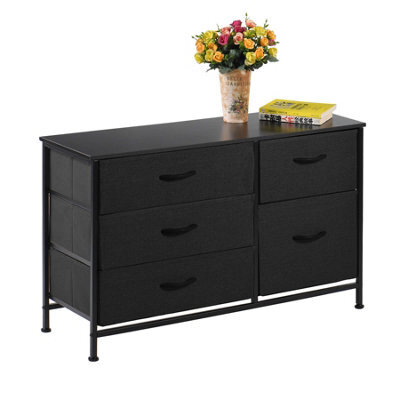 Simpa 5 Drawer Fabric Storage Tower Chest - Black - image 1