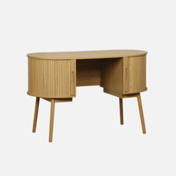 Sweeek - 120Cm Grooved Wooden-Effect Oval Desk With Two Storage Spaces Legacy Natural 120X55X77 Cm - thumbnail 1