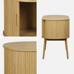 Sweeek - 120Cm Grooved Wooden-Effect Oval Desk With Two Storage Spaces Legacy Natural 120X55X77 Cm - thumbnail 2