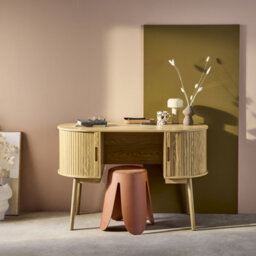 Sweeek - 120Cm Grooved Wooden-Effect Oval Desk With Two Storage Spaces Legacy Natural 120X55X77 Cm - thumbnail 4