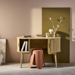 Sweeek - 120Cm Grooved Wooden-Effect Oval Desk With Two Storage Spaces Legacy Natural 120X55X77 Cm - thumbnail 5