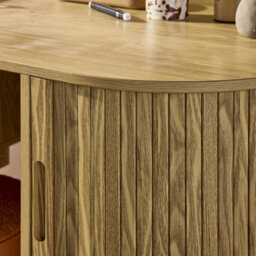 Sweeek - 120Cm Grooved Wooden-Effect Oval Desk With Two Storage Spaces Legacy Natural 120X55X77 Cm - thumbnail 6