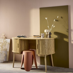 Sweeek - 120Cm Grooved Wooden-Effect Oval Desk With Two Storage Spaces Legacy Natural 120X55X77 Cm - thumbnail 7