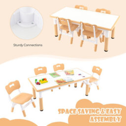 Costway Kids Table And 4 Chairs Set Children Art Study Multi-Activity Table With 4 Seats-Natural - thumbnail 9