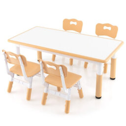 Costway Kids Table And 4 Chairs Set Children Art Study Multi-Activity Table With 4 Seats-Natural - thumbnail 2
