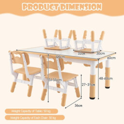 Costway Kids Table And 4 Chairs Set Children Art Study Multi-Activity Table With 4 Seats-Natural - thumbnail 3