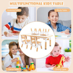 Costway Kids Table And 4 Chairs Set Children Art Study Multi-Activity Table With 4 Seats-Natural - thumbnail 7