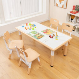 Costway Kids Table And 4 Chairs Set Children Art Study Multi-Activity Table With 4 Seats-Natural - thumbnail 1