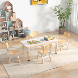 Costway Kids Table And 4 Chairs Set Children Art Study Multi-Activity Table With 4 Seats-Natural - thumbnail 4