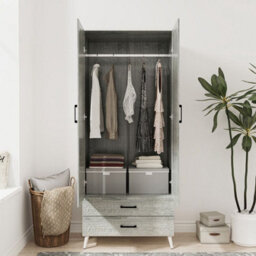 Urbn-Living Urbnliving 180Cm Height White Mirror Wardrobe With Ash Grey 2 Door 2 Drawer Bedroom Clothes Storage Hanging Rail - thumbnail 4