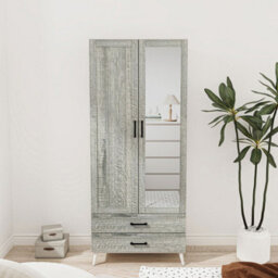 Urbn-Living Urbnliving 180Cm Height White Mirror Wardrobe With Ash Grey 2 Door 2 Drawer Bedroom Clothes Storage Hanging Rail - thumbnail 2