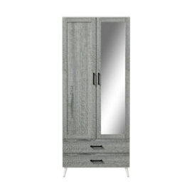 Urbn-Living Urbnliving 180Cm Height White Mirror Wardrobe With Ash Grey 2 Door 2 Drawer Bedroom Clothes Storage Hanging Rail - thumbnail 6