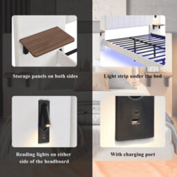 Matteo White King Size Upholstered Bed Frame With Smart Led Lights, Usb Charging, And Headboard Storage - Velvet & Iron - thumbnail 8